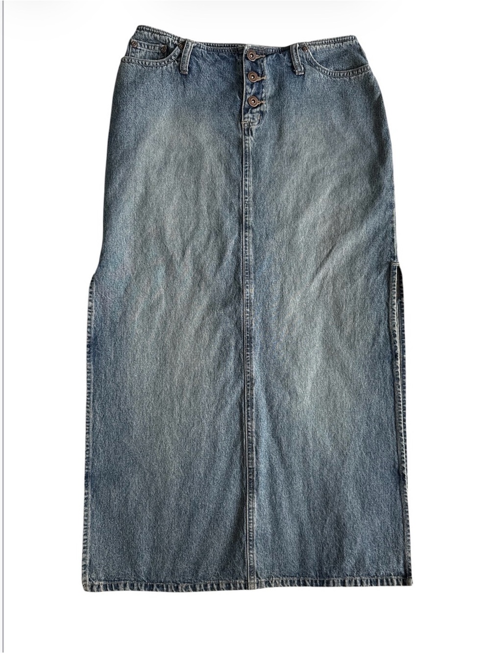 Aeropostale Vintage Y2K Waistless Denim Maxi Skirt Side Slit Sz 3/4 Fairygrunge